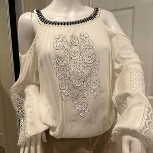 INC International Concepts White Cold Shoulder Blouse